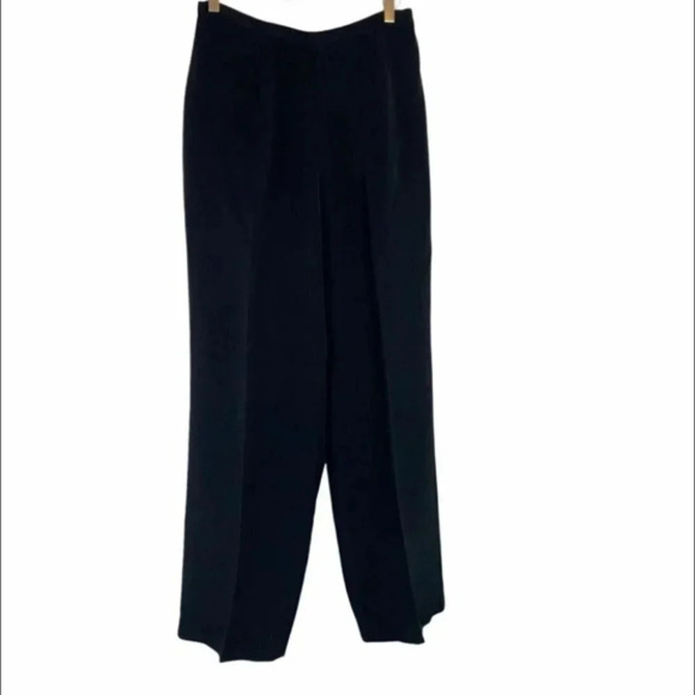 Kate Hill Silk Wide Leg Pants 10‎ Black High Rise Elastic Back Career Trousers